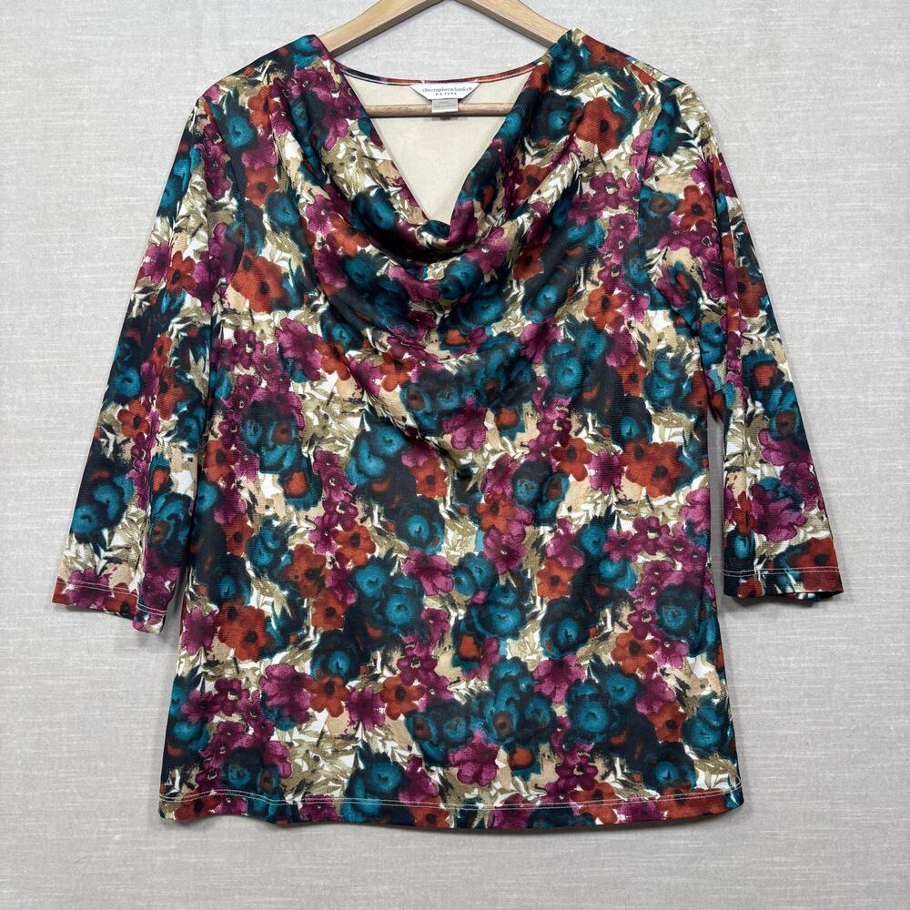 Christopher Banks Womens Floral Watercolor Top Petite XL Artsy Classic Career